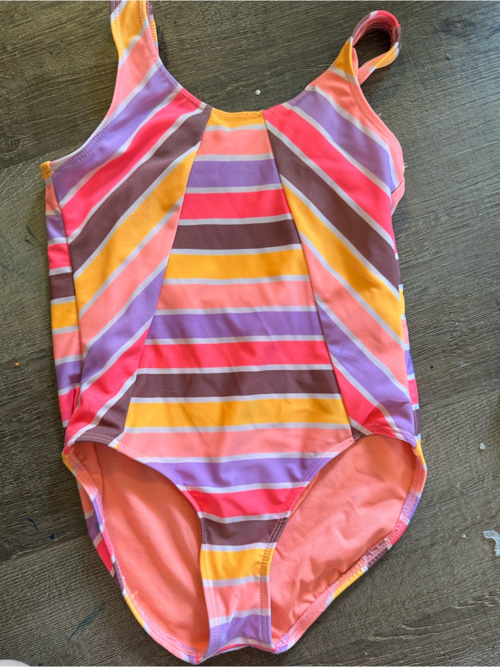 Girls’ Colorful Striped One-Piece Swimsuit – L (10–12)